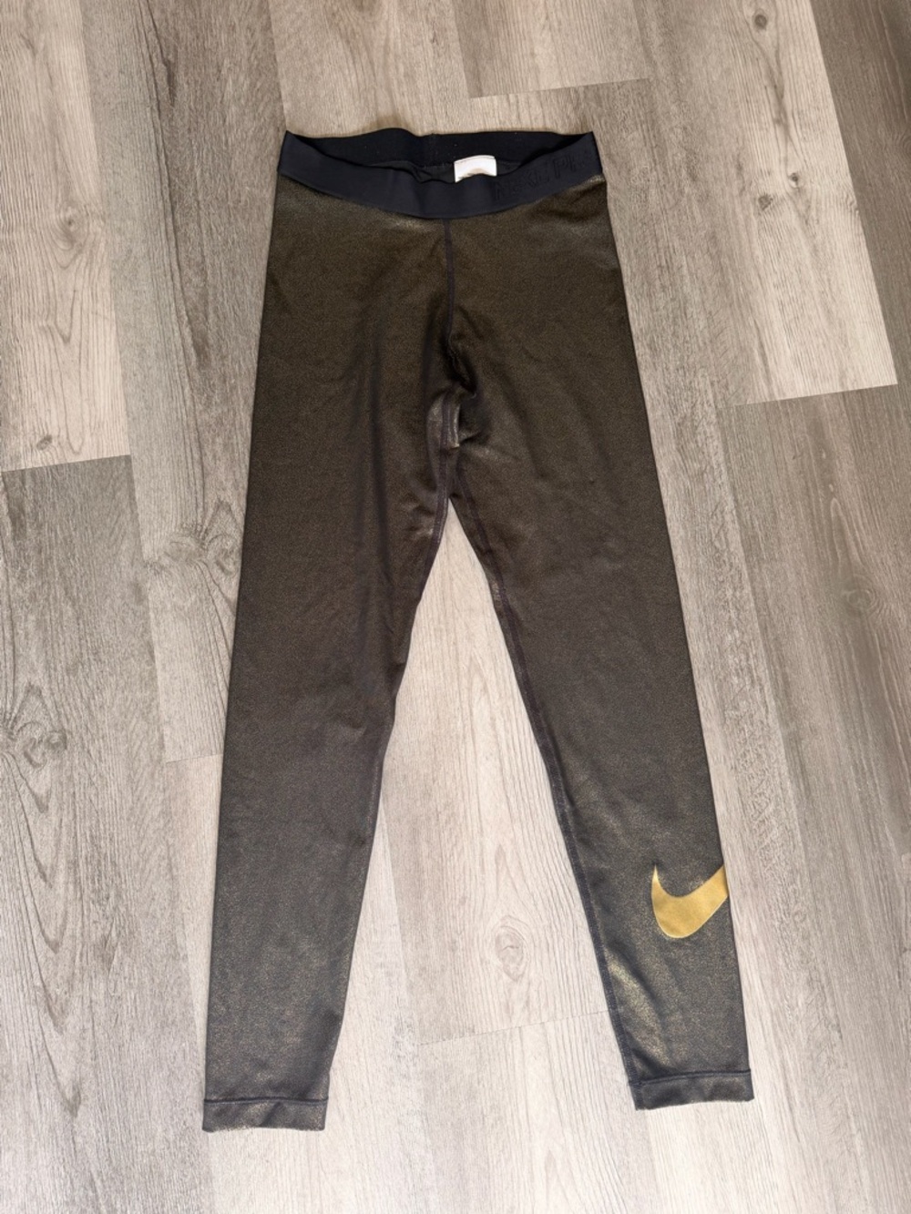 Nike Gold and Black Leggings with Gold Swoosh